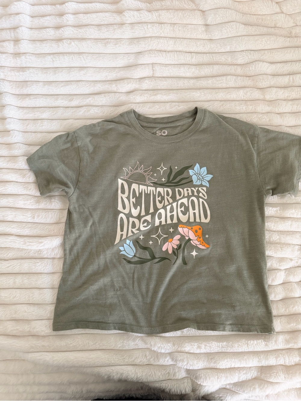 SO Olive Graphic Tee with Pastel Floral Accents